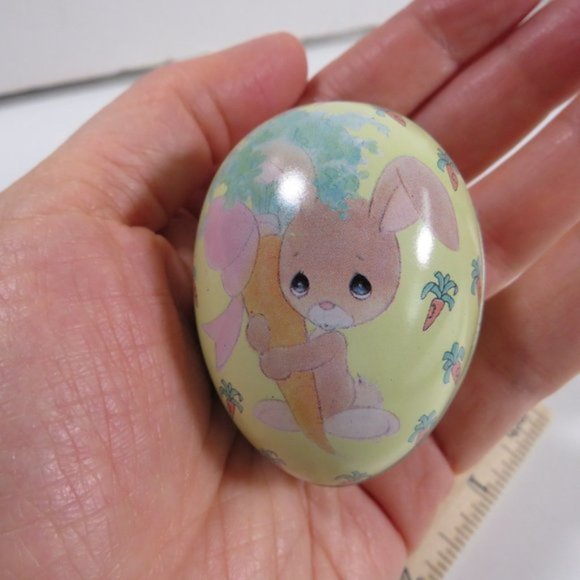Precious Moments Easter Rabbit Bunny (Egg Sized) Metal Tin Rabbit & Carrots - Picture 3 of 6
